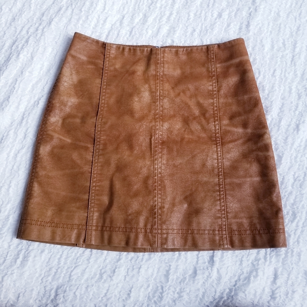 Free People Mini Modern Femme Vegan Leather Skirt Cognac